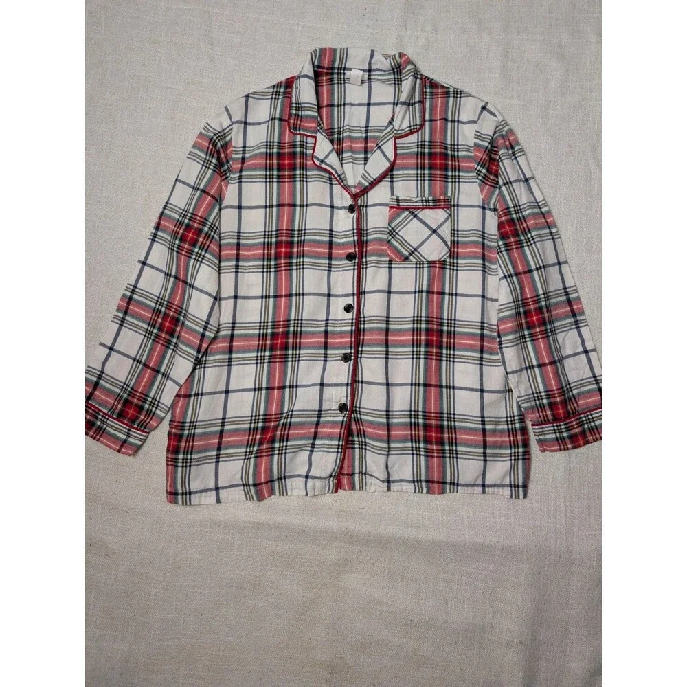 Wondershop Pajama Set Womens XL White & Red Plaid Long Sleeve 100% Cotton